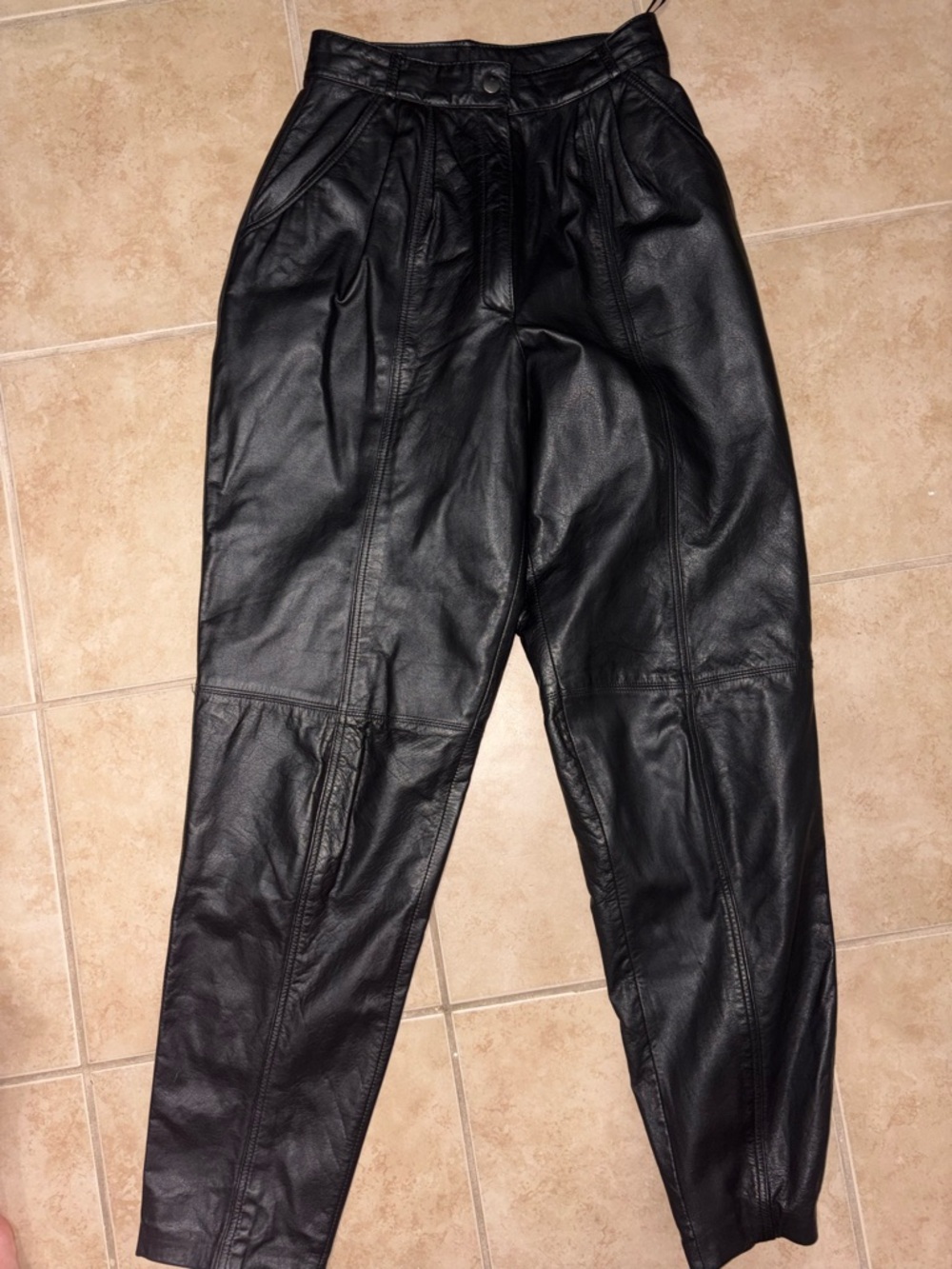 Vintage High-Waist Black Leather Tapered Pants